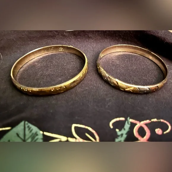UGC Child’s TWO, 2” bangle bracelets with gold plating over bronze for kids